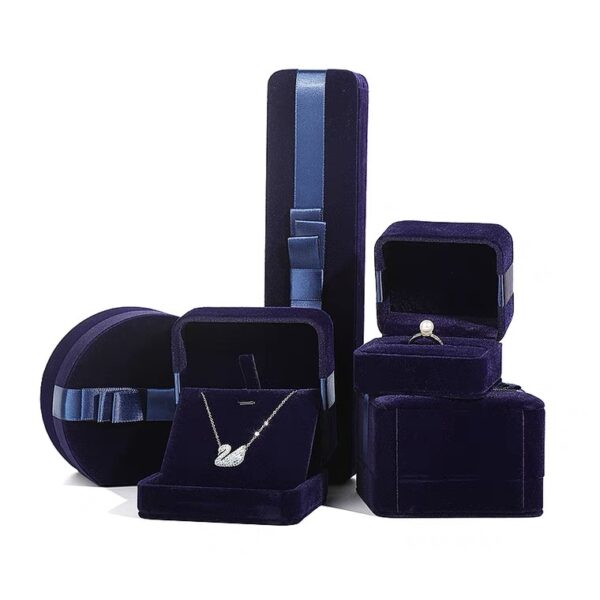 Velvet plastic jewelry box ribbow bow design blue