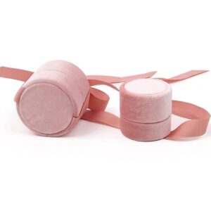 Round corduroy plastic jewelry box ribbon bow pink