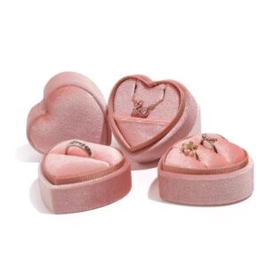 Heart corduroy plastic jewelry box pink