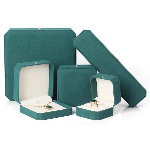 Octagonal faux leather plastic jewelry box dark green