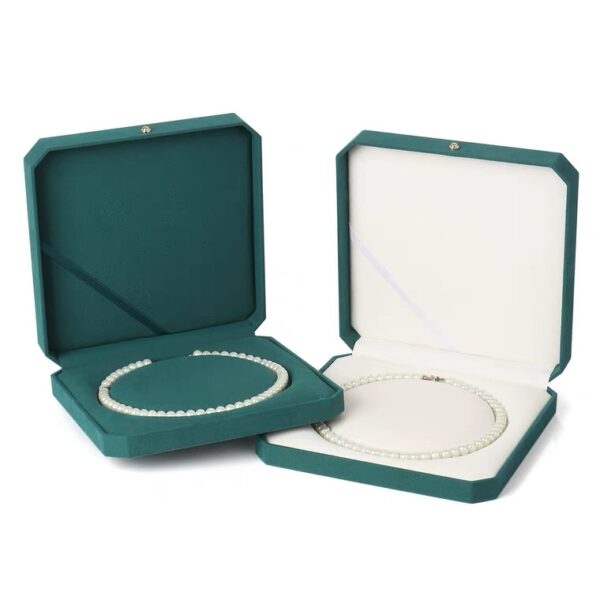 Octagonal faux leather plastic jewelry box dark green