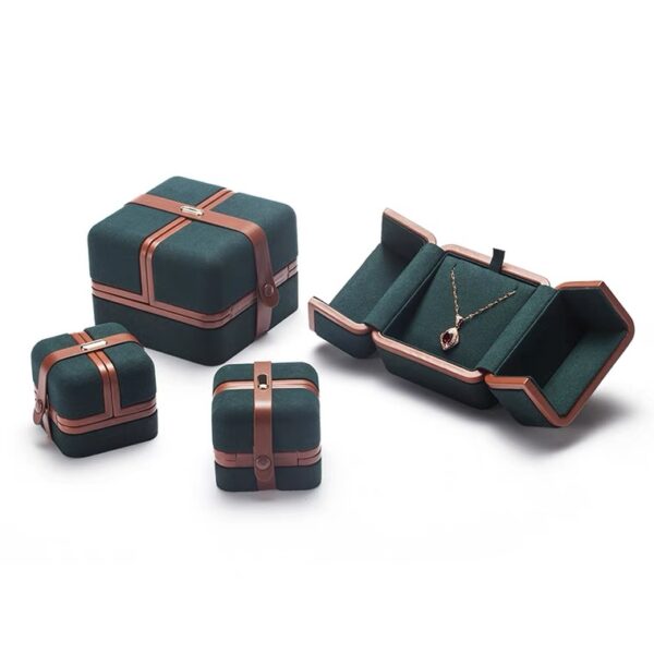 Microfiber plastic jewelry box dark green