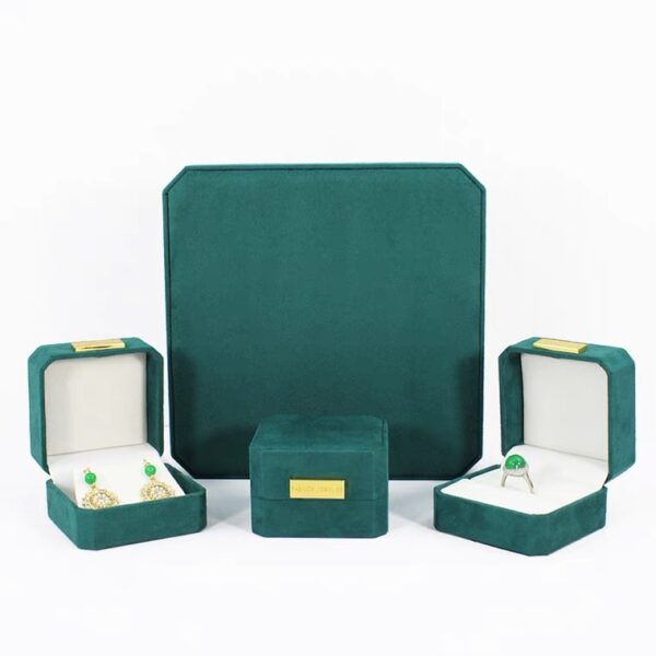 Octagonal faux leather plastic jewelry box banner dark green