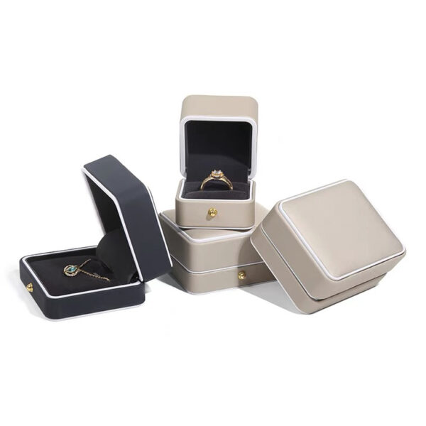 PU leather plastic jewelry box golden