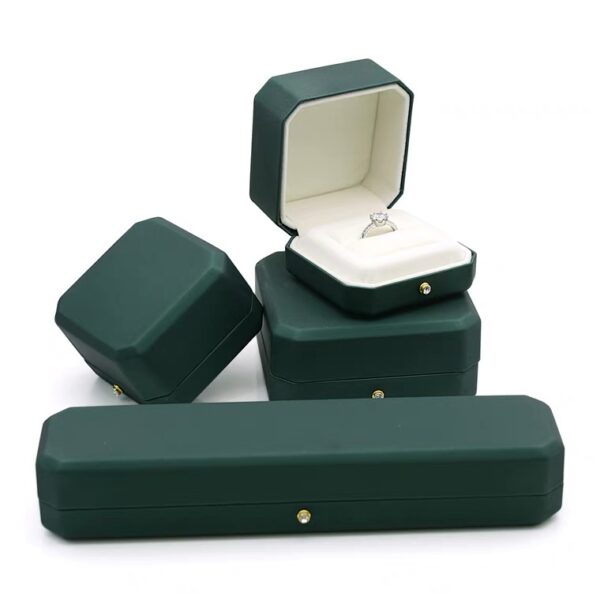 Octagonal PU leather plastic jewelry box dark green