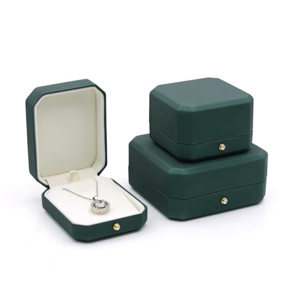 Octagonal PU leather plastic jewelry box dark green