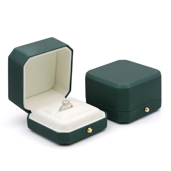 Octagonal PU leather plastic jewelry box dark green