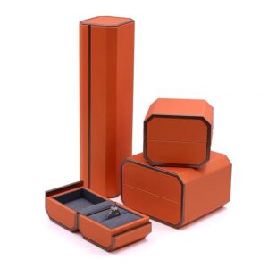 Octagonal PU leather plastic jewelry box orange