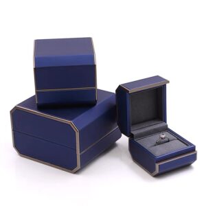 Octagonal PU leather plastic jewelry box blue