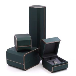Octagonal PU leather plastic jewelry box dark green