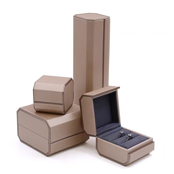 Octagonal PU leather plastic jewelry box golden