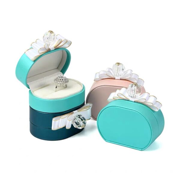 Semi-circle PU leather plastic jewelry box flower