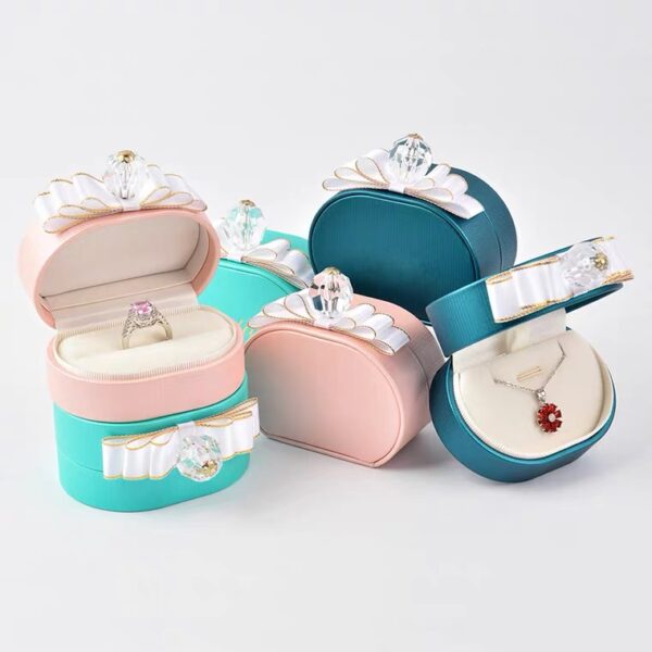 Semi-circle PU leather plastic jewelry box flower