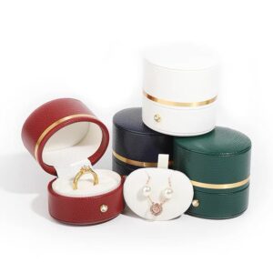 Round PU leather plastic jewelry box