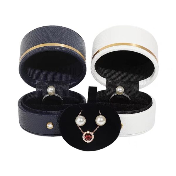 Round PU leather plastic jewelry box