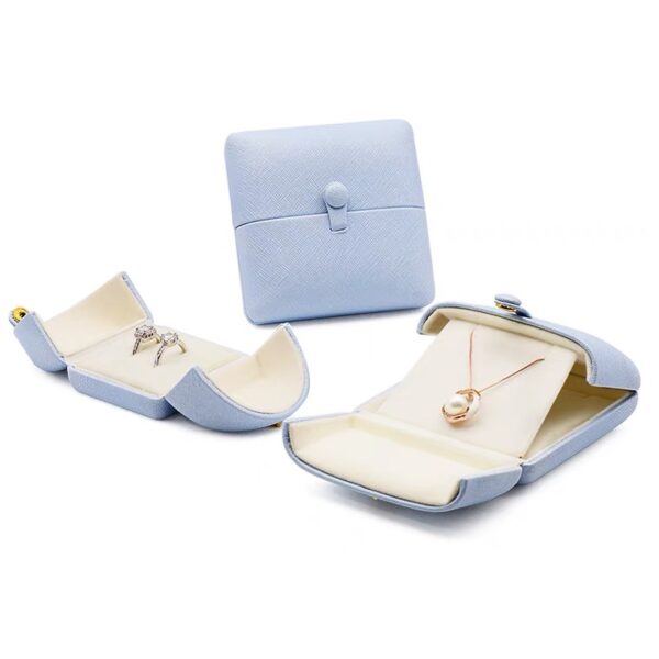 Tent top PU leather plastic jewelry box light blue