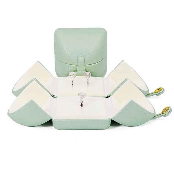 Tent top PU leather plastic jewelry box light green