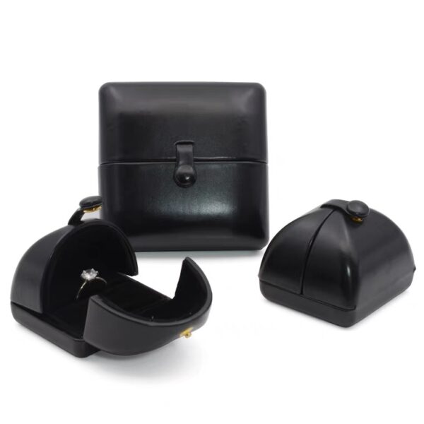 Tent top PU leather plastic jewelry box black