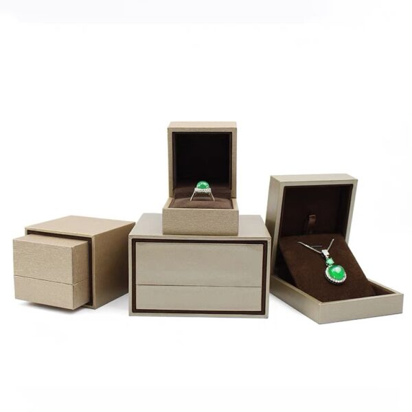 Leatherette paper plastic jewelry box drawer golden