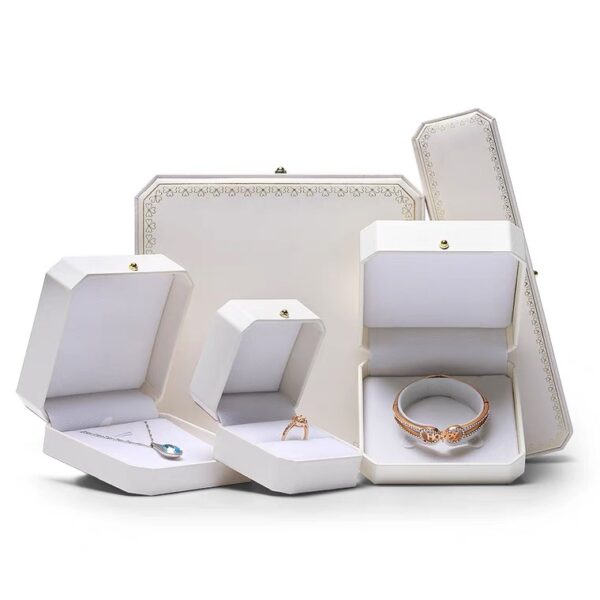 Octagonal leatherette paper plastic jewelry box white