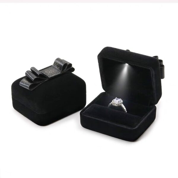 Velvet LED jewelry box ribbon bow design black